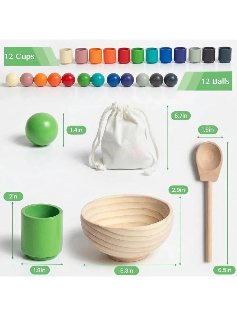 Colorful Rainbow Balls in Cups | Montessori Toddler Learning Toy for 3+ Kids